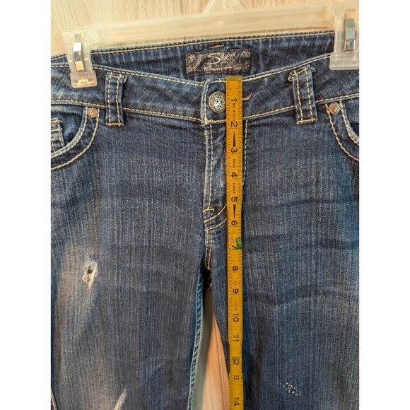 Silver Jeans Co Womens Blue Twisted Denim Jeans Sz 34x33 Distressed Low Rise - Picture 10 of 12